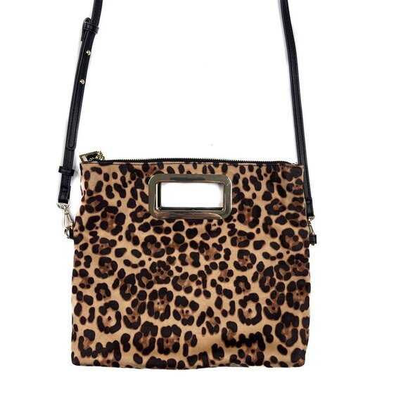 INC International Concepts Leopard Print Foldover Crossbody Clutch Brown -NWOT - Picture 2 of 4